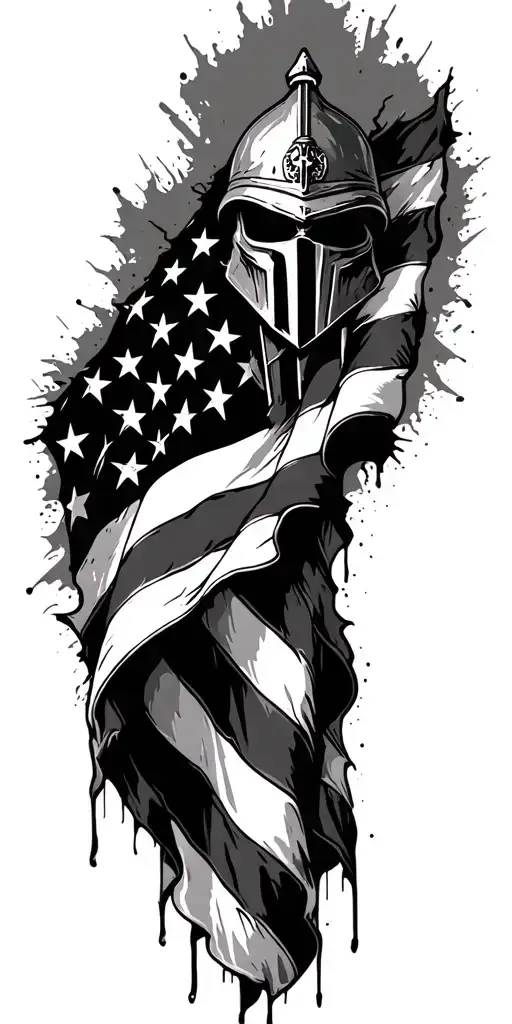 American flag tattered crusader looking tattoo design idea