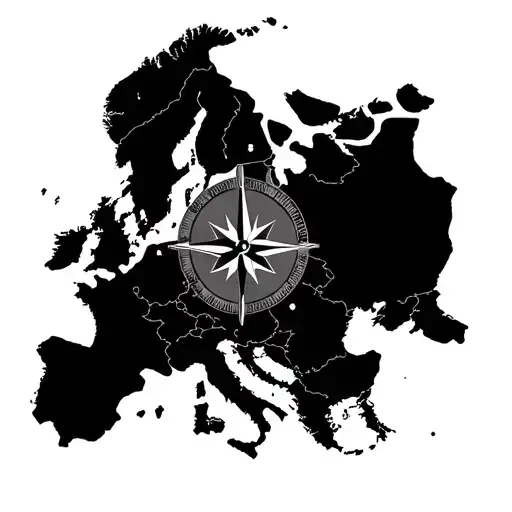 compass europ map with a vintage map tattoo design idea