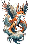 nine tailed fox connecting to a pheonix rising tattoo design idea