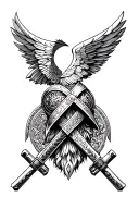 A historical tattoo design inspired by the tactical gear used by ancient Greek warriors, incorporating elements of Aristotle's teachings tattoo design idea