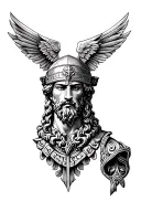 A historical tattoo design inspired by the tactical gear used by ancient Greek warriors, incorporating elements of Aristotle's teachings tattoo design idea
