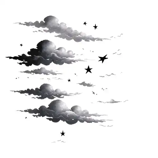 Clouds and wind stars tattoo design idea