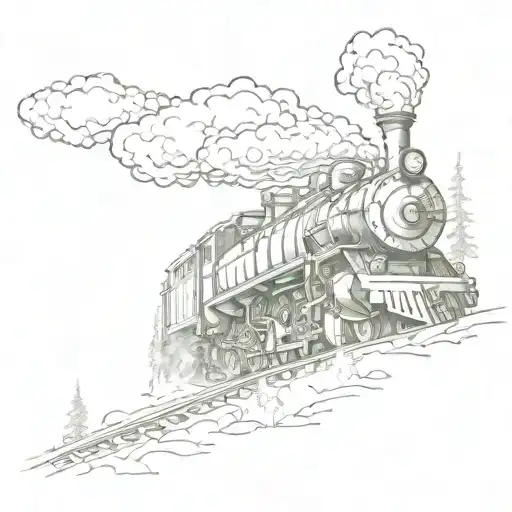 steam train in redwood trees tattoo design idea