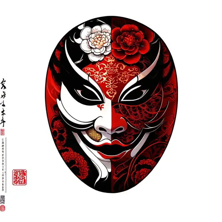 onryo mask tattoo design idea