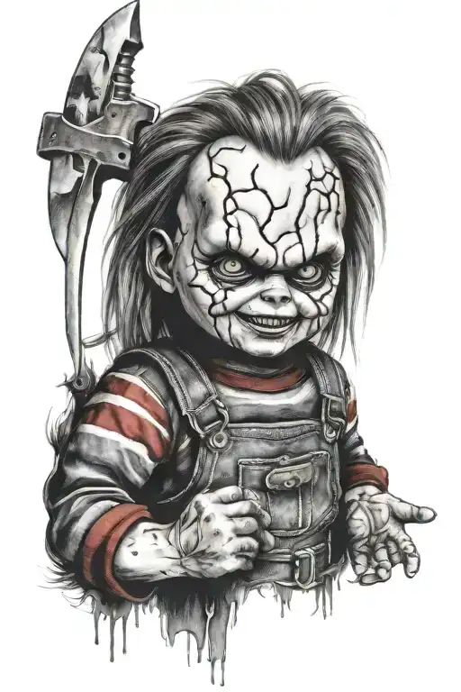 chucky horror sleeve black and gray tattoo design idea