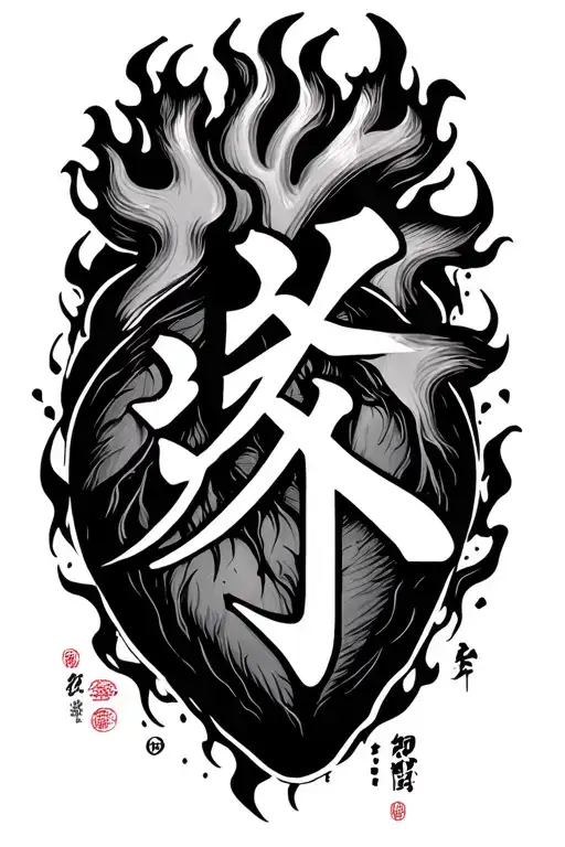 set your heart ablaze Japanese kanji characters tattoo design idea