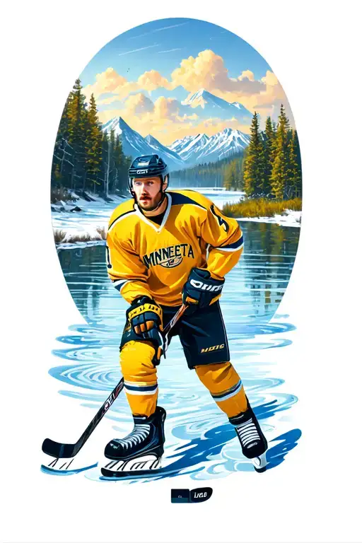 hockey player, pond hockey, hockey stick, Minnesota, water lily, hockey skate, mountains tattoo design idea