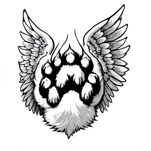 cat paw with angel wings tattoo design idea
