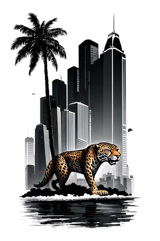 Miami, fl skyline with jaguars tattoo design idea