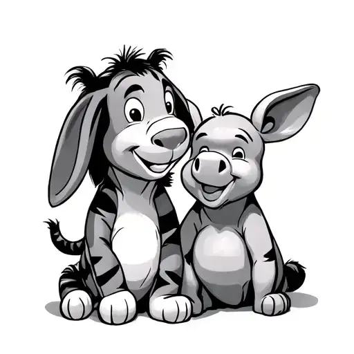 winnie the pooh tigger piglet and eeyore sitting down together looking away tattoo design idea
