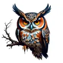 gothic inspired owl tattoo design idea
