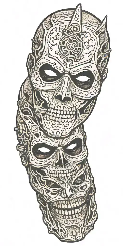 jason mask on skull batman mask on skull tattoo design idea