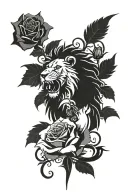 lion roaring, compass, ankh symbol, red rose in the middle tattoo design idea
