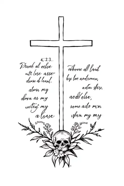a cross, with proverbs 4:23 above all else down my spine, add some skulls and floral tattoo design idea