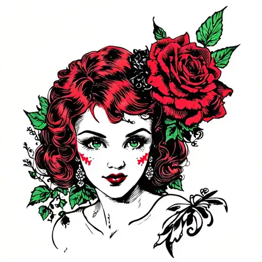 Goth pin up girl face tattoo design idea