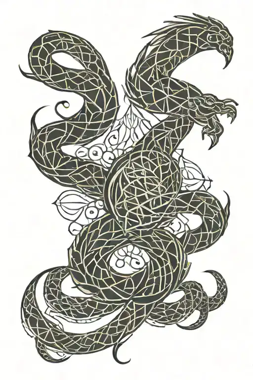 scorpion tail with phoenix bird and karma symbol intertwined and dog paw tattoo design idea