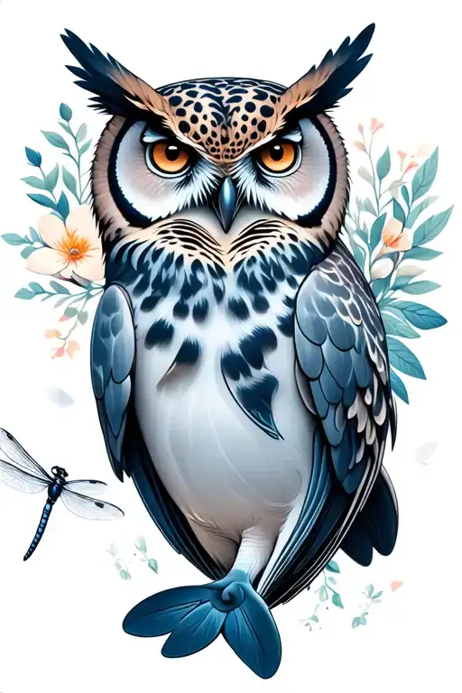dolphin, owl, snow leopard, dragonfly, tattoo design idea