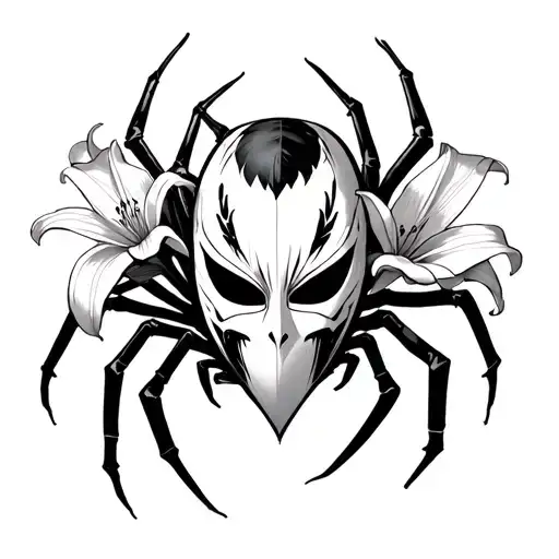 combine spider lilly flower and ichigo hollow mask tattoo design idea