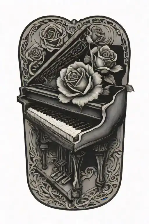 piano with a rose intertwined tattoo design idea