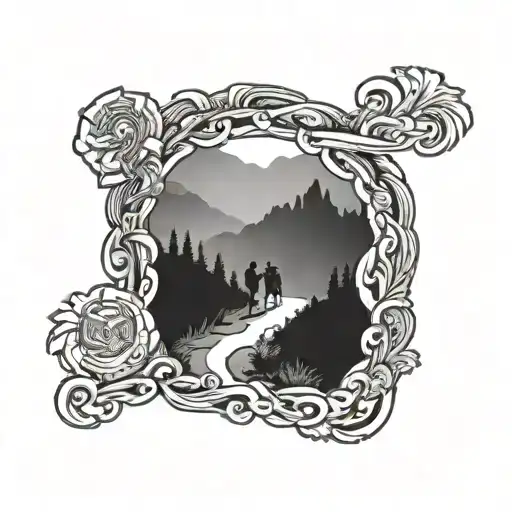 rim to rim to rim trail winding between 3 men's assholes tattoo design idea
