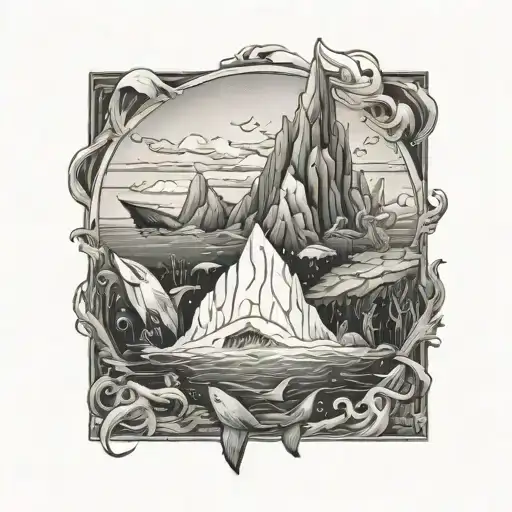 underwater animals under iceberg tattoo design idea