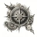 An adventurous tattoo design incorporating sailing and geography, showcasing a compass rose surrounded by nautical elements and world map details tattoo design idea