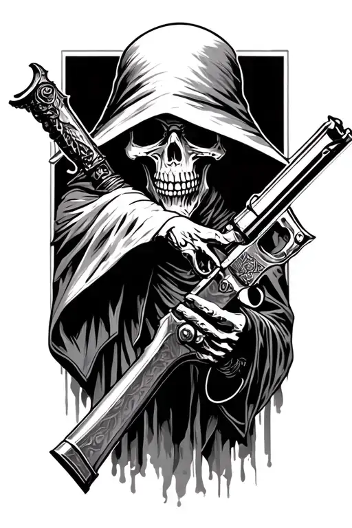 grim reaper gunslinger tattoo design idea
