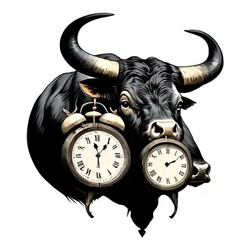 Taurus the bull protecting two clocks resembling my kids tattoo design idea