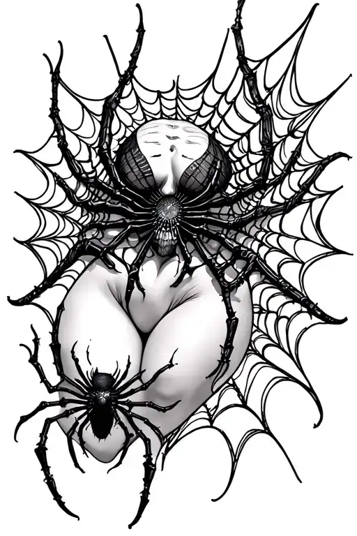 Create a tattoo that is infectious spiderwebs that go from below the boob to the thigh on a woman tattoo design idea