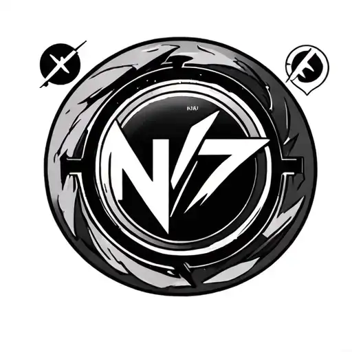 "Design of a tattoo composition featuring the Mass Effect N7 logo at the center. Surrounding it are three alignment symb tattoo design idea
