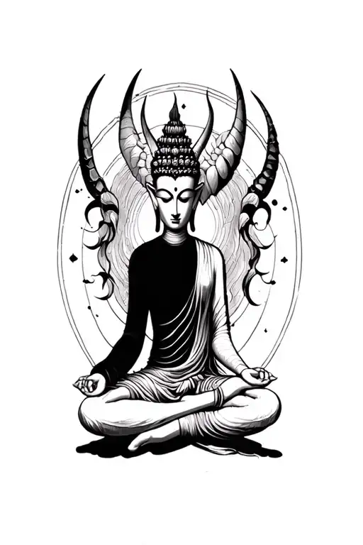 buda half meditating devil tattoo design idea