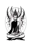 buda half meditating devil tattoo design idea