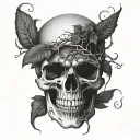 gothic damaged skull enveloped by vines and nature tattoo design idea
