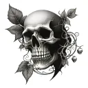 gothic damaged skull enveloped by vines and nature tattoo design idea
