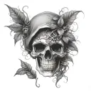 gothic damaged skull enveloped by vines and nature tattoo design idea