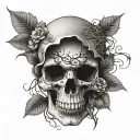 gothic damaged skull enveloped by vines and nature tattoo design idea
