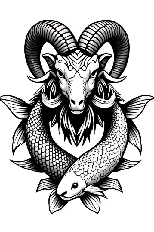 ram with 2 koi fish around it tattoo design idea