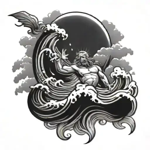 god blessing over ocean tattoo design idea
