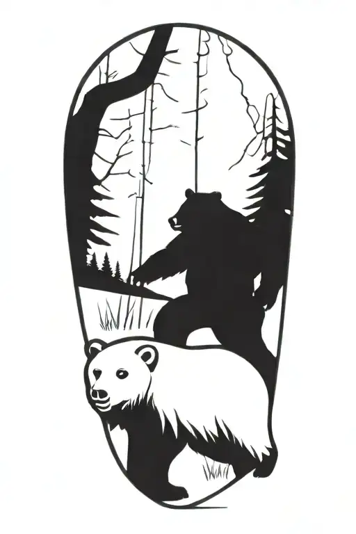 forest with bear walking tattoo design idea