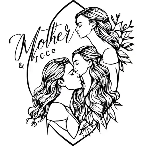 Mother And 2 Daughters name in one image tattoo design idea