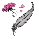 a carnation petal floating down a stream, a feather falling in the air tattoo design idea