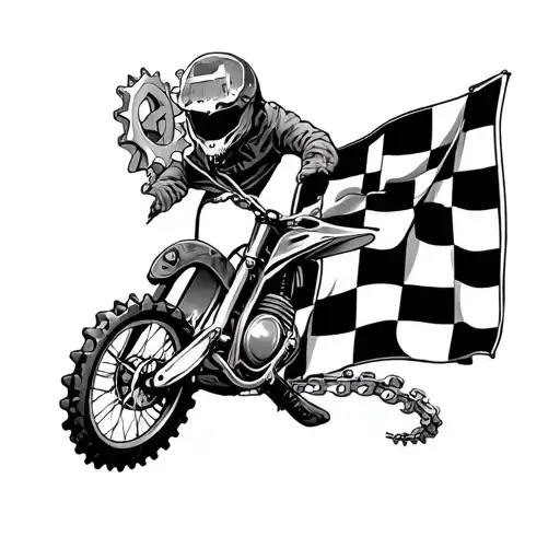 Sprocket, chain, dirt bike, checked flag tattoo design idea