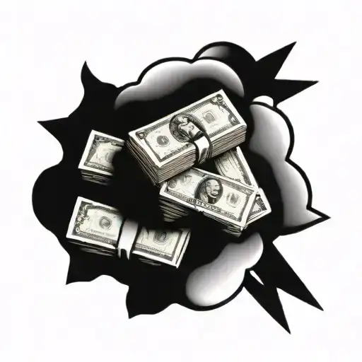 A stack of cash with a halo above it, representing your belief in god and love for money tattoo design idea