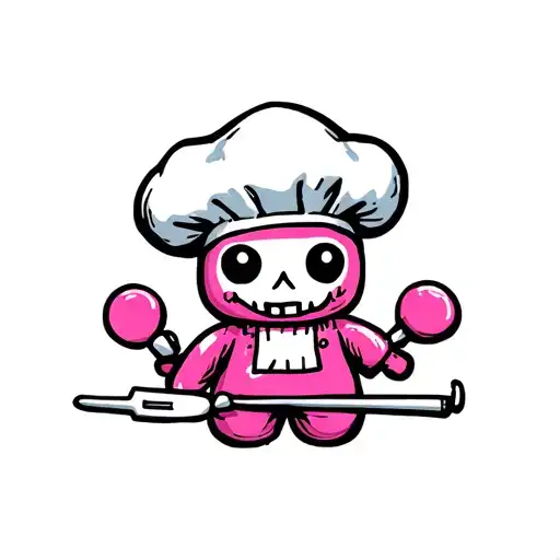 cute pink chef voodoo doll tattoo design idea