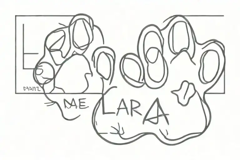 dog paw with name Lara tattoo design idea