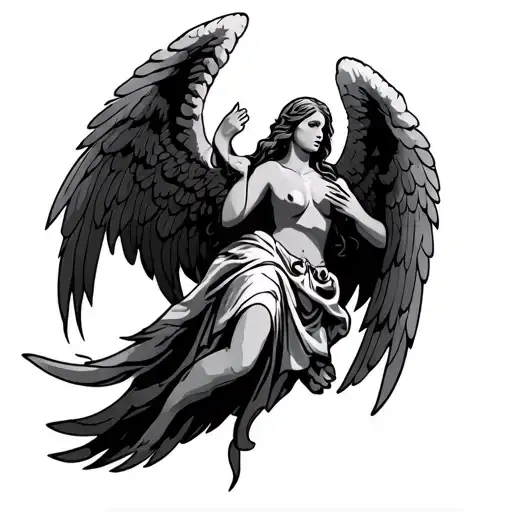 cross tribal angel playing tattoo design idea