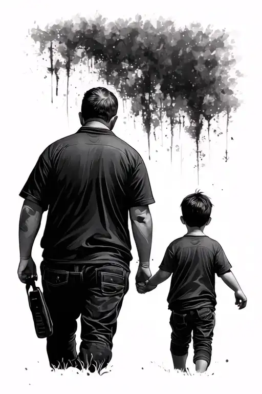 dad and son walking towards tattoo design idea