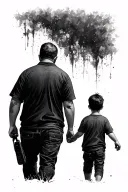 dad and son walking towards tattoo design idea