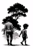 dad and son walking towards tattoo design idea