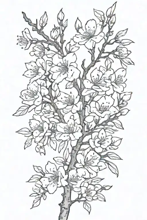 thin narrow black and white masculine cherry branch tattoo with blossoms less blossoms tattoo design idea